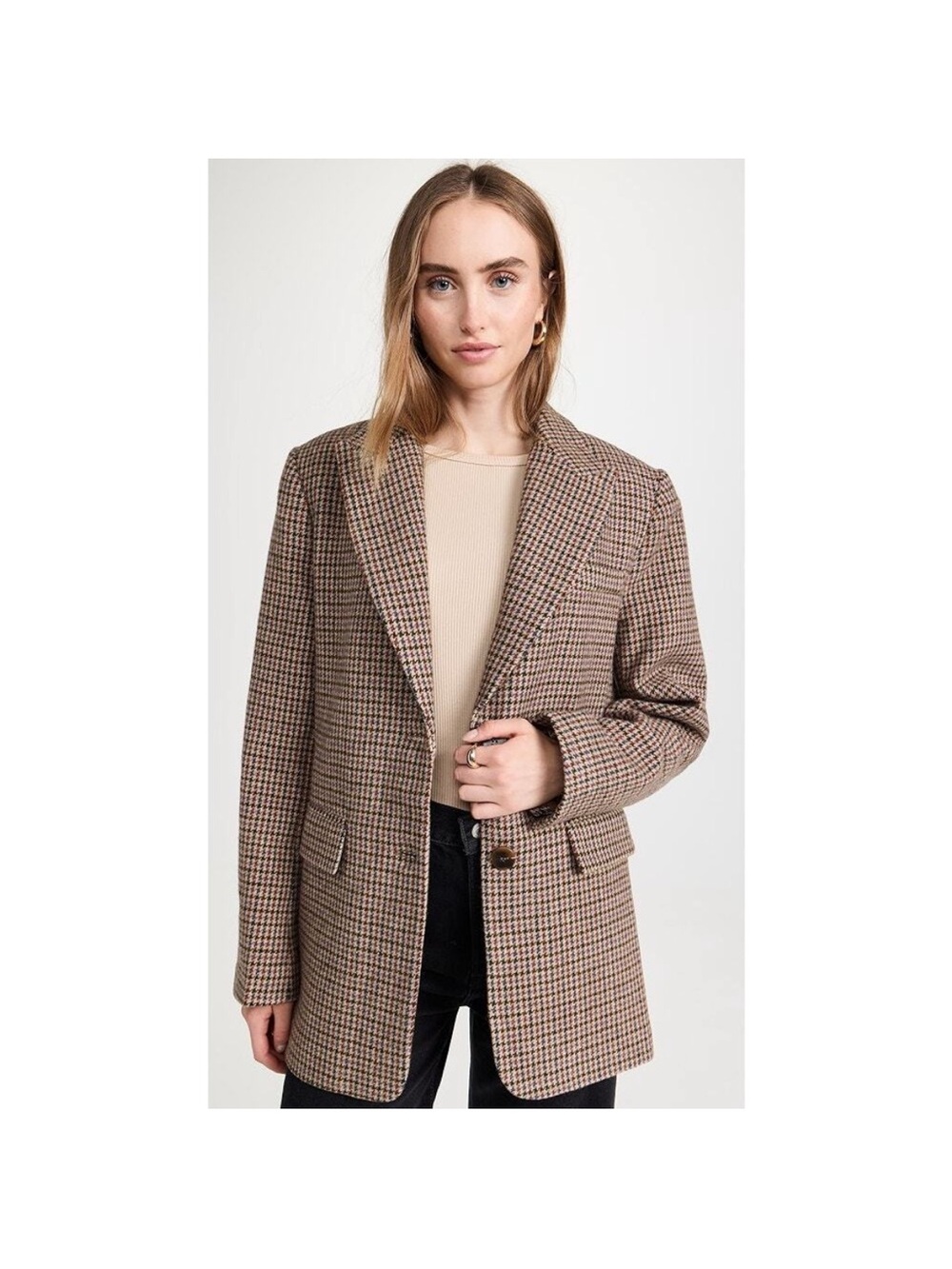 Astr Brown Checked Single-Button Blazer